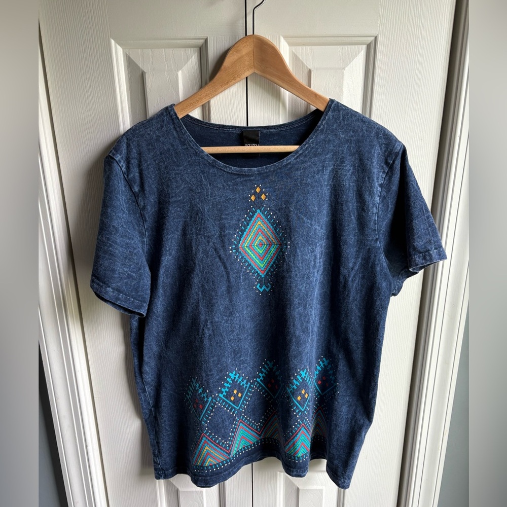 Sabaku Artwear Womens Navy Blue Geometric Print Short Sleeve Shirt Size Medium